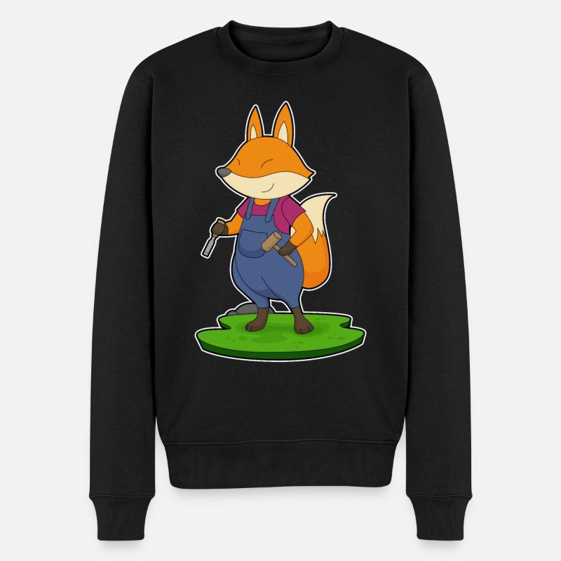 Fuchs Handwerker Hammer Meißel - Männer Premium Bio Pullover - Schwarz