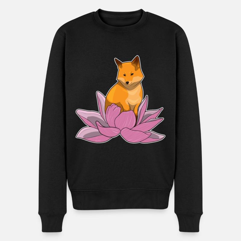 Fuchs Lotusblume - Männer Premium Bio Pullover - Schwarz