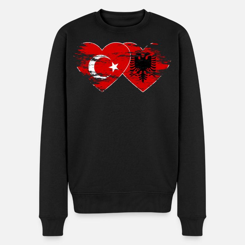 Turquie Albanie drapeau coeur utilisé - Pull Premium bio Homme - noir