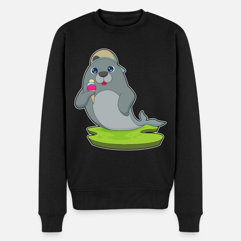 Seehund Waffeleis - Männer Premium Bio Pullover - Schwarz
