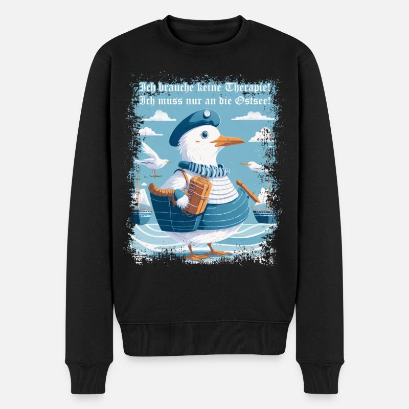 Ich brauche keine Therapie, muss nur an die Ostsee - Männer Premium Bio Pullover - Schwarz