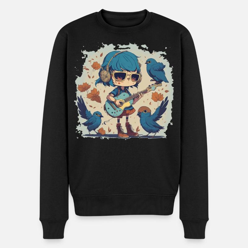Fille avec guitare en automne - Pull Premium bio Homme - noir
