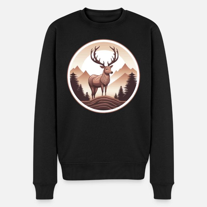 Hirsch Wald und Berge - Männer Premium Bio Pullover - Schwarz