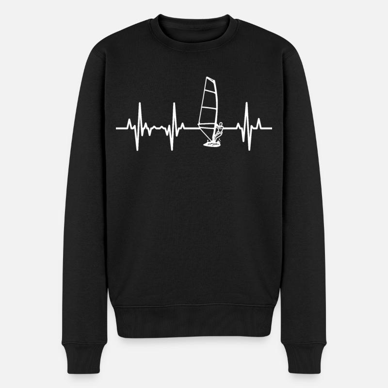 Windsurfer Heartbeat ECG - Pull Premium bio Homme - noir
