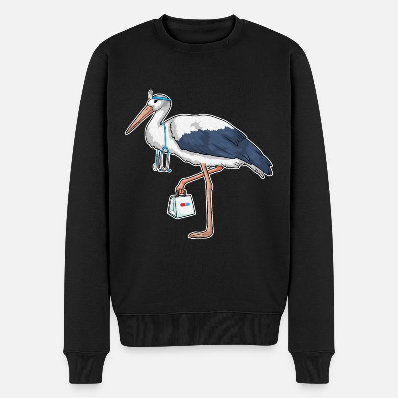 Storch Krankenschwester Stethoskop - Männer Premium Bio Pullover - Schwarz