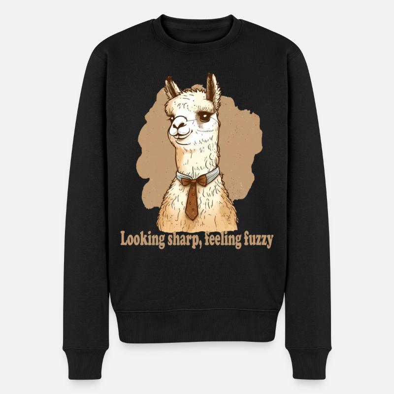Looking sharp feeling fuzzy Lama - Männer Premium Bio Pullover - Schwarz