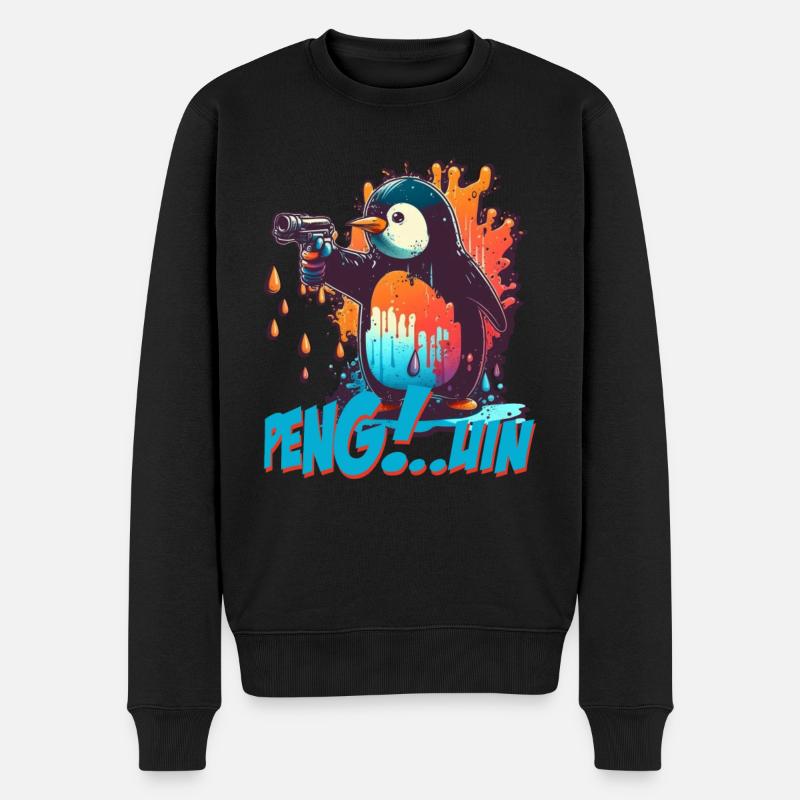 Stylo.. Guin Penguin avec pistolet - Pull Premium bio Homme - noir