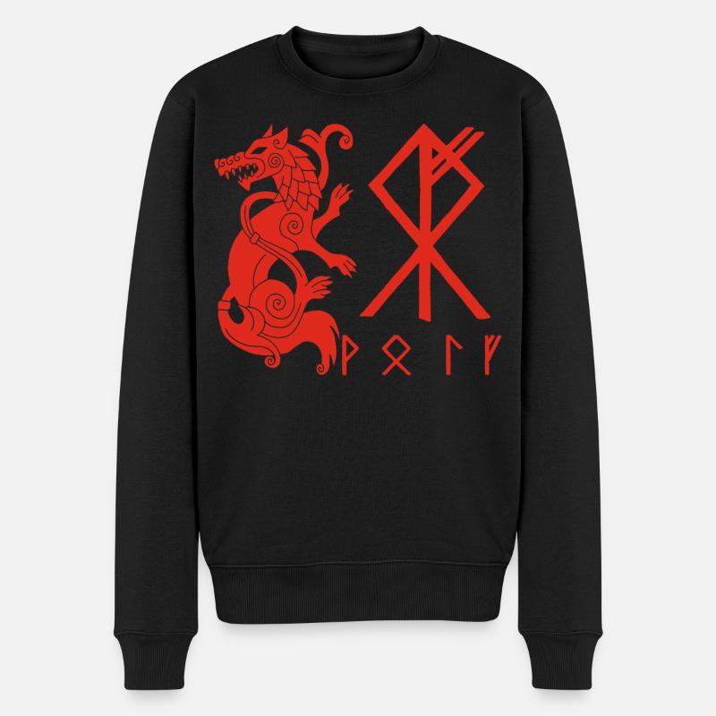 Roter Wolf Fenrir - Männer Premium Bio Pullover - Schwarz