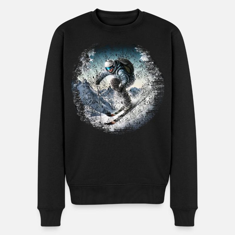 Vintage Ski Freeride / Futuristischer Skifahrer - Männer Premium Bio Pullover - Schwarz