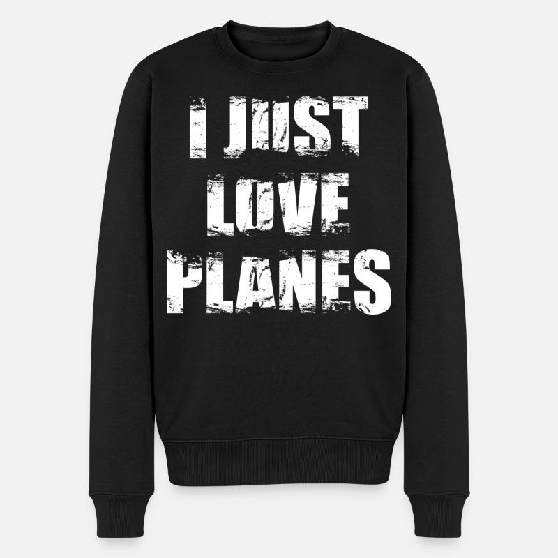 Ich liebe Flugzeuge - Männer Premium Bio Pullover - Schwarz