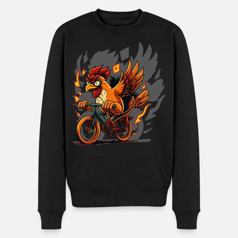 Huhn auf Fahrrad - Männer Premium Bio Pullover - Schwarz