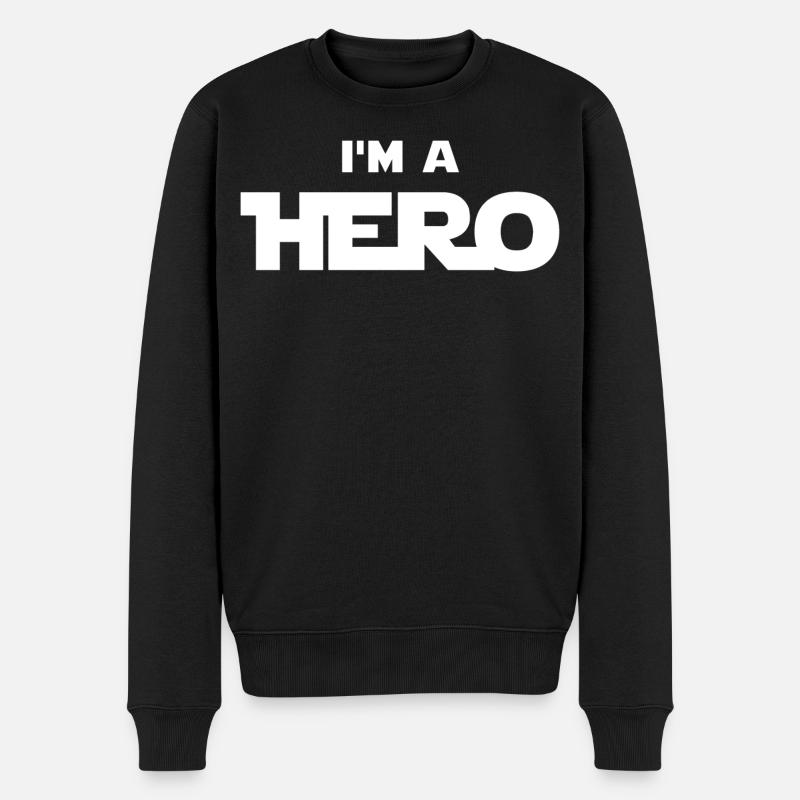 Ich bin ein Held (weiß) - Männer Premium Bio Pullover - Schwarz