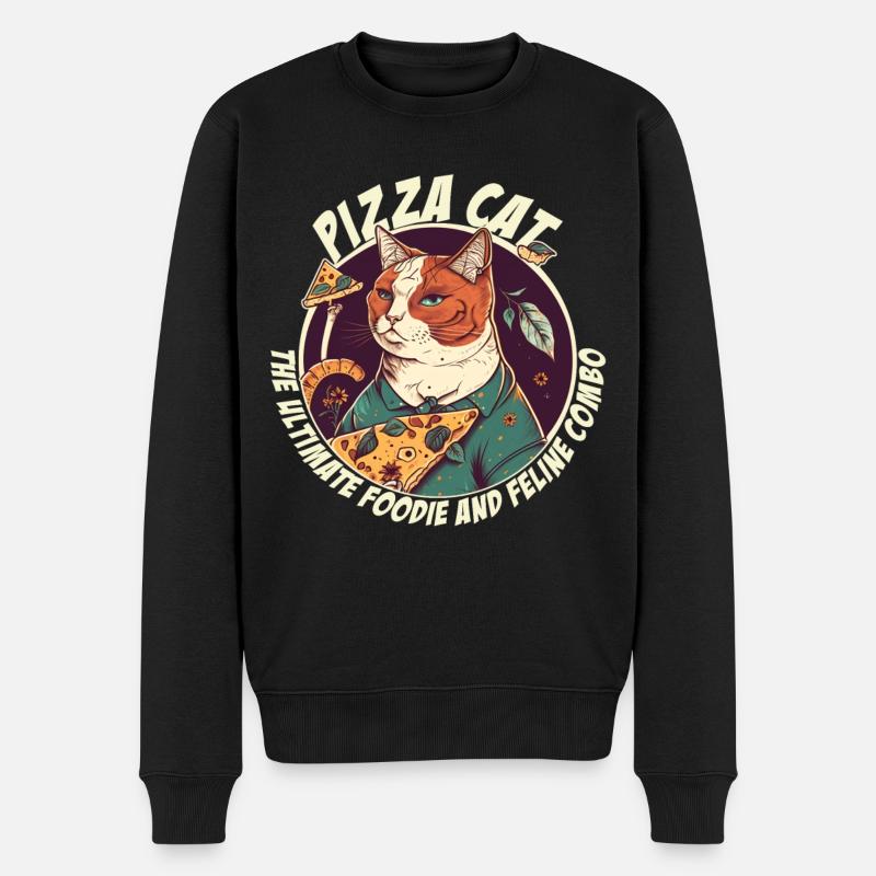 Katze mit Pizzastücken - Männer Premium Bio Pullover - Schwarz