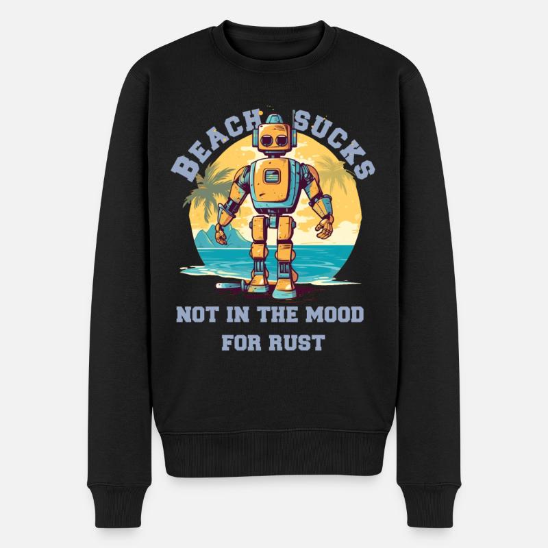 Robot sur la plage avec lettrage - Pull Premium bio Homme - noir