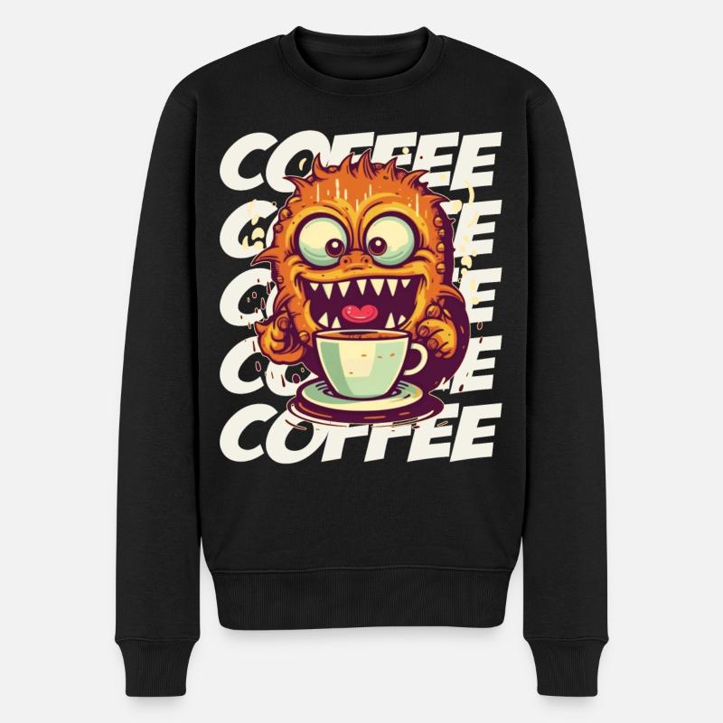 Kaffeemonster mit Schriftzug - Männer Premium Bio Pullover - Schwarz