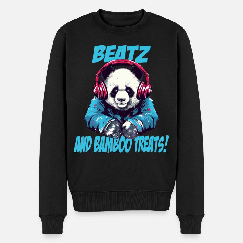 Panda DJ - Männer Premium Bio Pullover - Schwarz