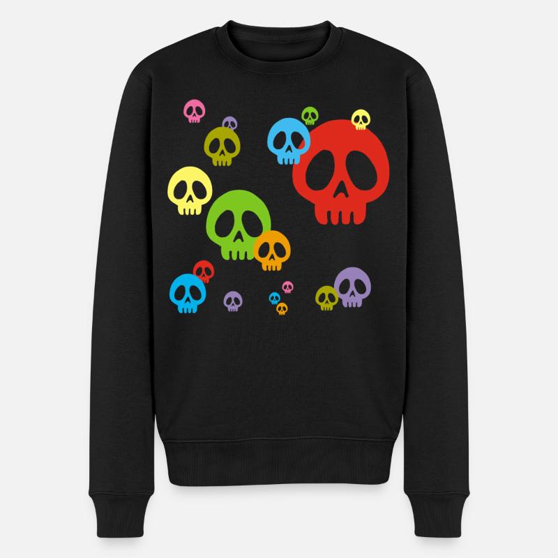 Mehrfarbiger Manga-Schädel - Männer Premium Bio Pullover - Schwarz