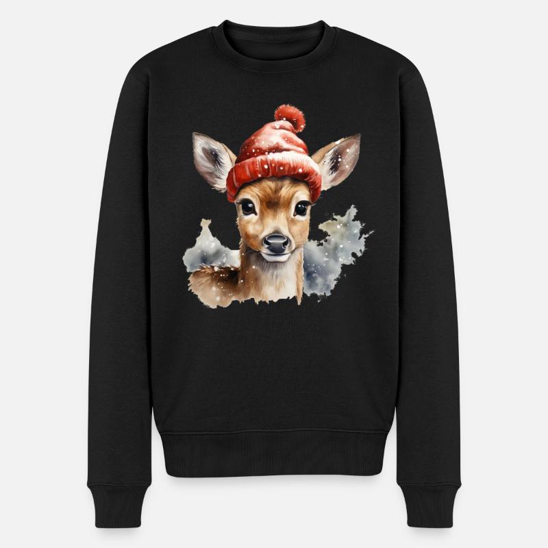 Rehkitz mit Mütze - Männer Premium Bio Pullover - Schwarz
