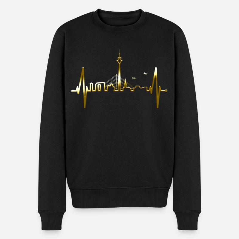 Düsseldorf Skyline Herzschlag Liebe Düsseldorfer - Männer Premium Bio Pullover - Schwarz