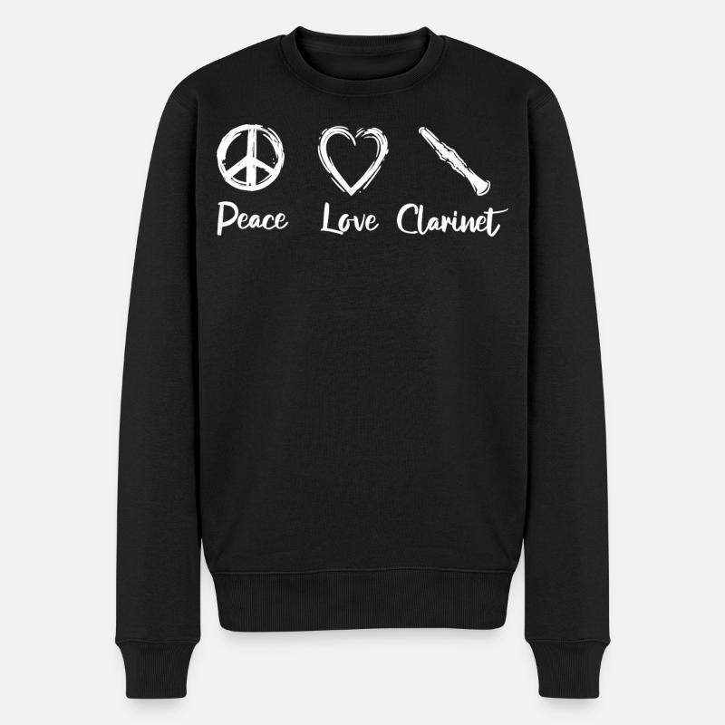 Peace Love Clarinet - Männer Premium Bio Pullover - Schwarz