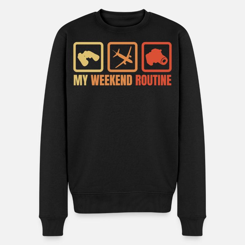 Meine Wochenendroutine - Männer Premium Bio Pullover - Schwarz