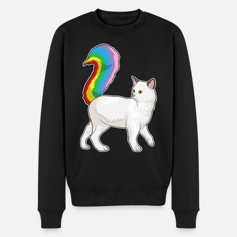 Katze Regenbogen - Männer Premium Bio Pullover - Schwarz