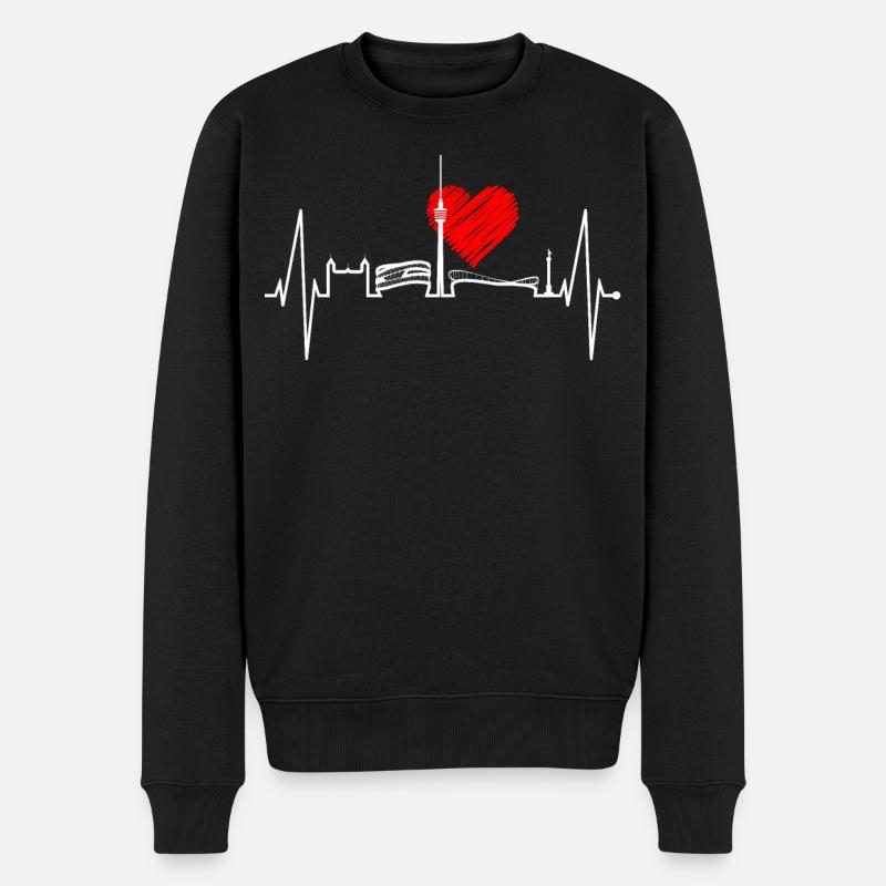 Stuttgart Skyline Herzschlag Herz Stuttgarter Fan - Männer Premium Bio Pullover - Schwarz