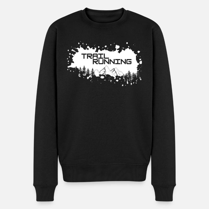 Trail Running Berge und Wald weißer Farbklecks - Männer Premium Bio Pullover - Schwarz