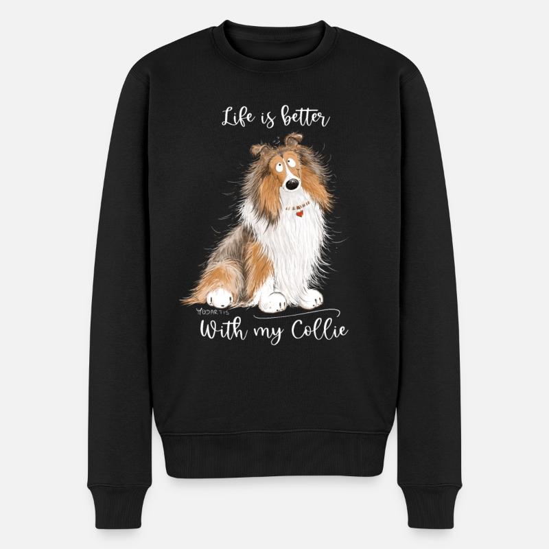 Collie Hunde Spruch Collie Rough I Langhaarcollie - Männer Premium Bio Pullover - Schwarz