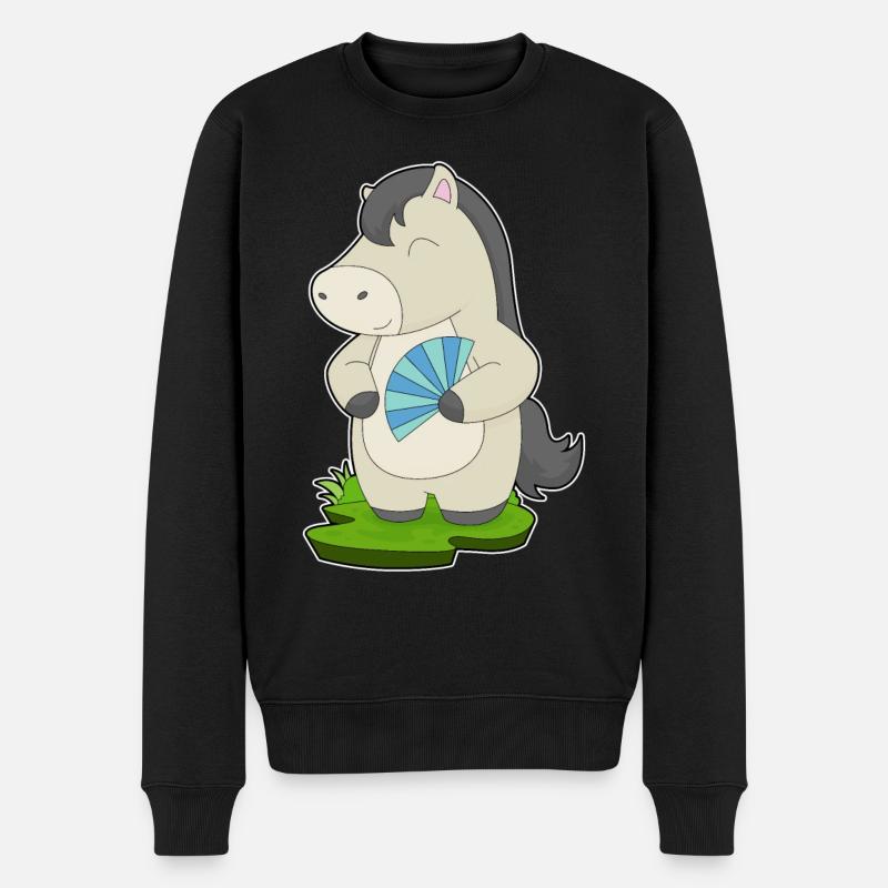 Pferd Handventilator - Männer Premium Bio Pullover - Schwarz