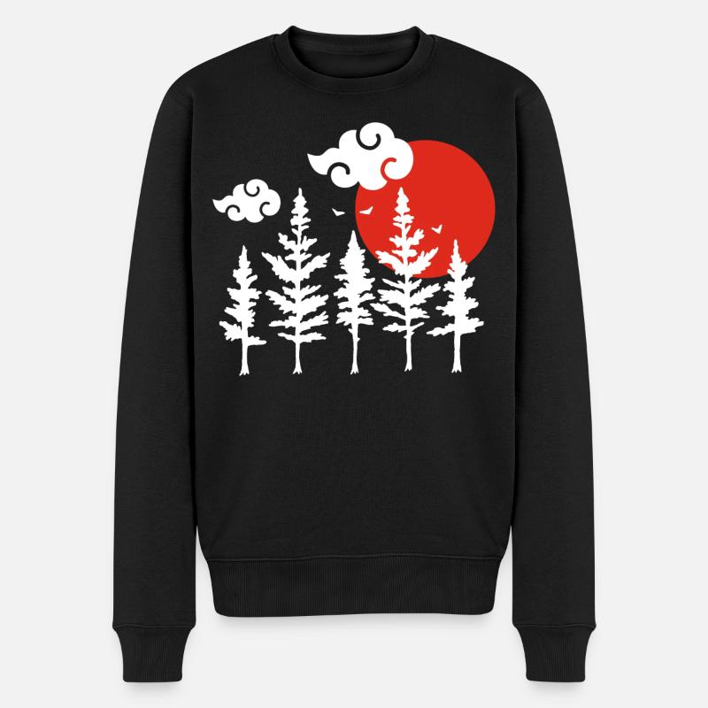 Weiße Bäume und rote Sonne - Männer Premium Bio Pullover - Schwarz