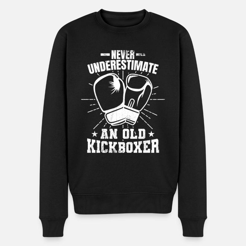 Unterschätze nie einen alten Kickboxer - Männer Premium Bio Pullover - Schwarz