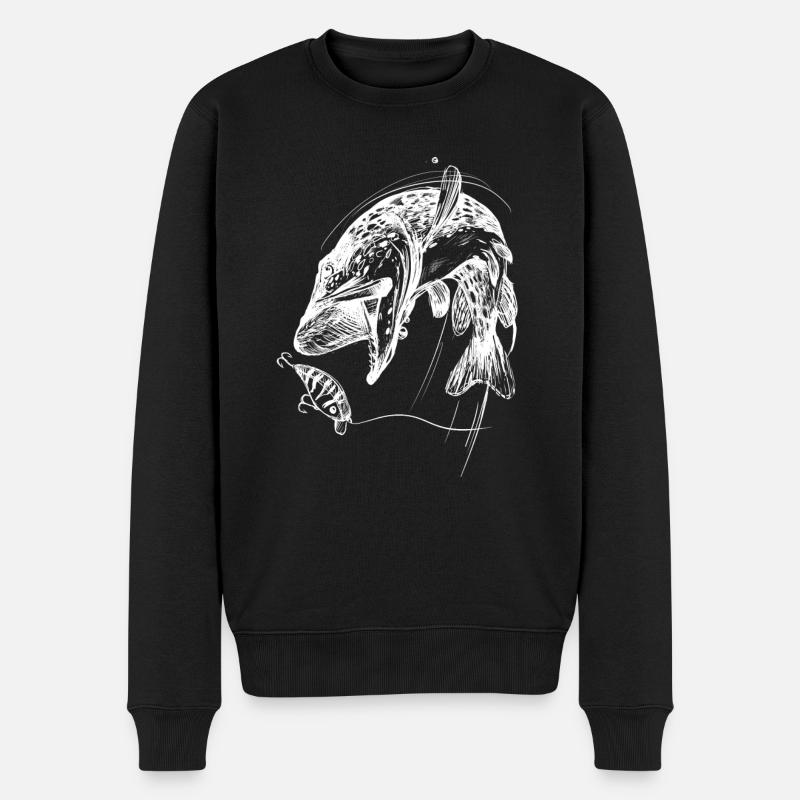Fisch des Lebens! - Angeltshirt Hechtangriff / W - Männer Premium Bio Pullover - Schwarz