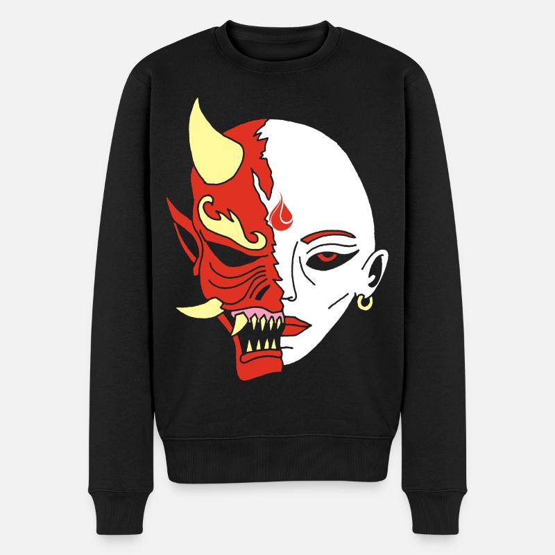 Mensch oder Dämon? - Männer Premium Bio Pullover - Schwarz