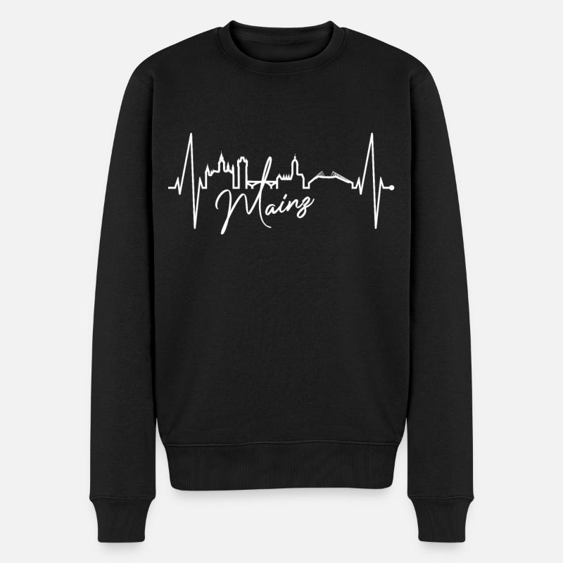 Mainz Skyline Herzschlag Fan Herz Liebe Mainzer - Männer Premium Bio Pullover - Schwarz