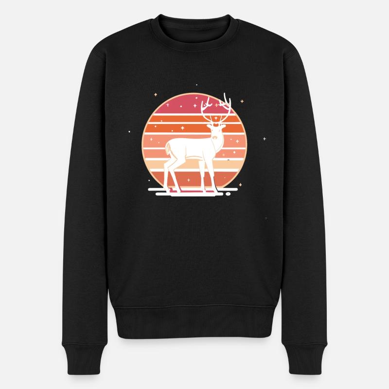 Retro Sunset Deer - Männer Premium Bio Pullover - Schwarz