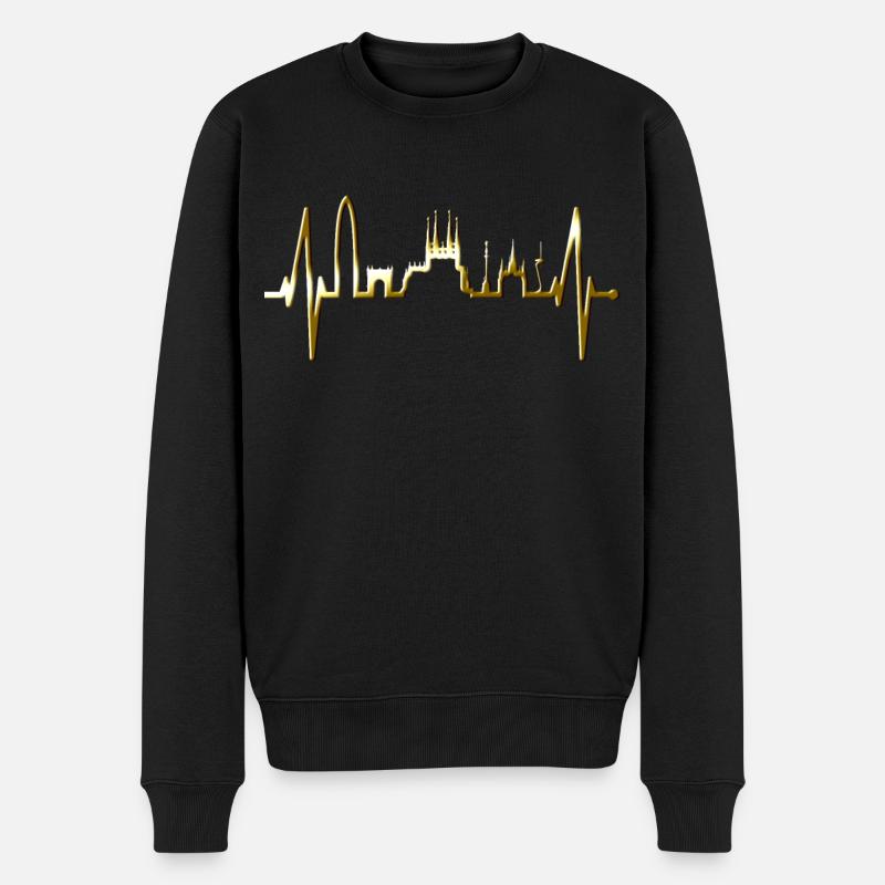 Barcelona Skyline Spanien Herzschlag Fan Barcelona - Männer Premium Bio Pullover - Schwarz