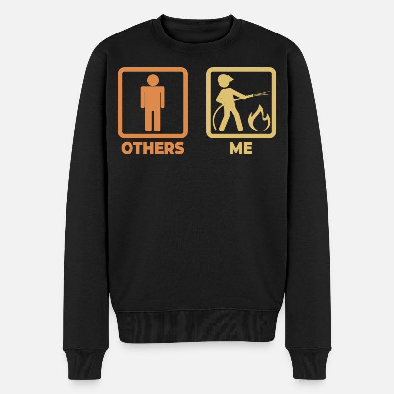 Feuerwehrmann Strichfiguren - Männer Premium Bio Pullover - Schwarz