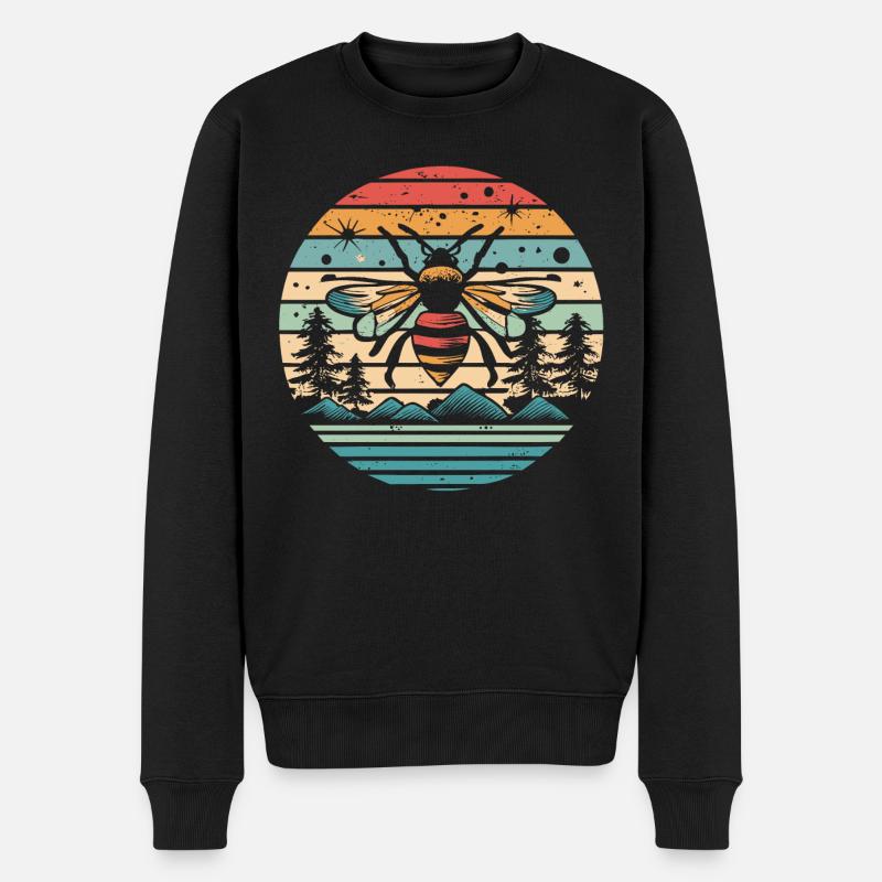 Abeille rétro coucher de soleil - Pull Premium bio Homme - noir