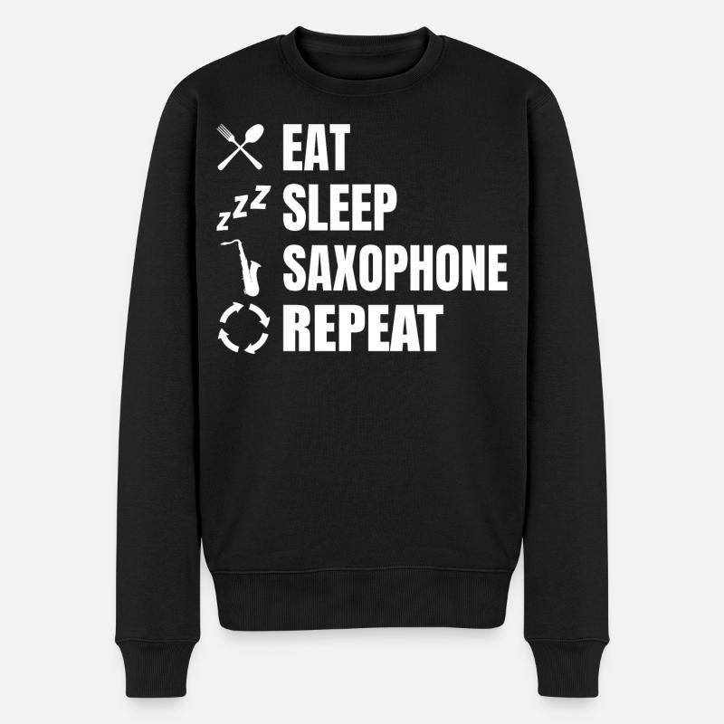 Eat Sleep Saxophone Repeat - Männer Premium Bio Pullover - Schwarz