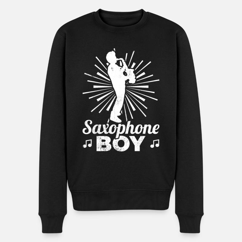 Saxophon Junge - Männer Premium Bio Pullover - Schwarz