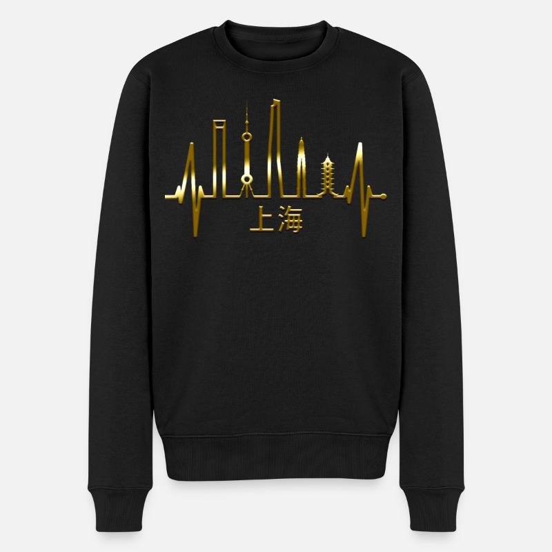 Shanghai Skyline Herzschlag China I Love Schanghai - Männer Premium Bio Pullover - Schwarz