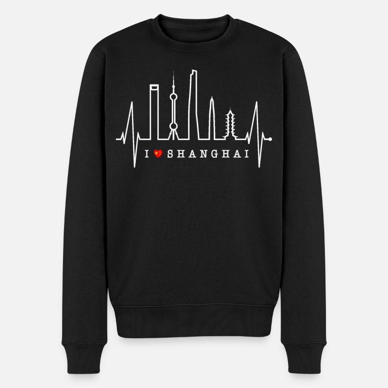 Shanghai Skyline Herzschlag China I Love Schanghai - Männer Premium Bio Pullover - Schwarz