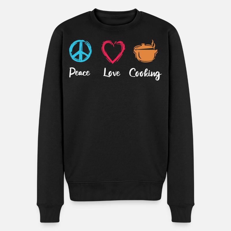 Peace Love Cooking - Männer Premium Bio Pullover - Schwarz