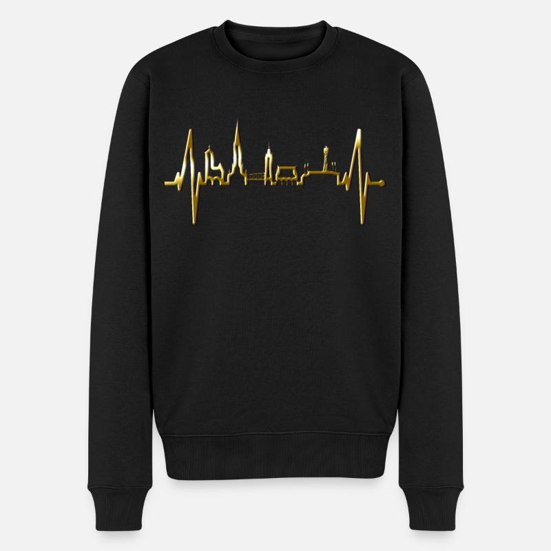 Freiburg im Breisgau Skyline Herzschlag Freiburger - Männer Premium Bio Pullover - Schwarz