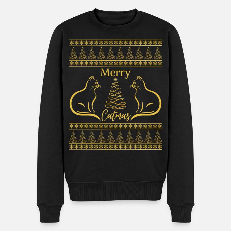 Frohe Katzen, Katzenliebhaber, Weihnachtsstimmung - Männer Premium Bio Pullover - Schwarz