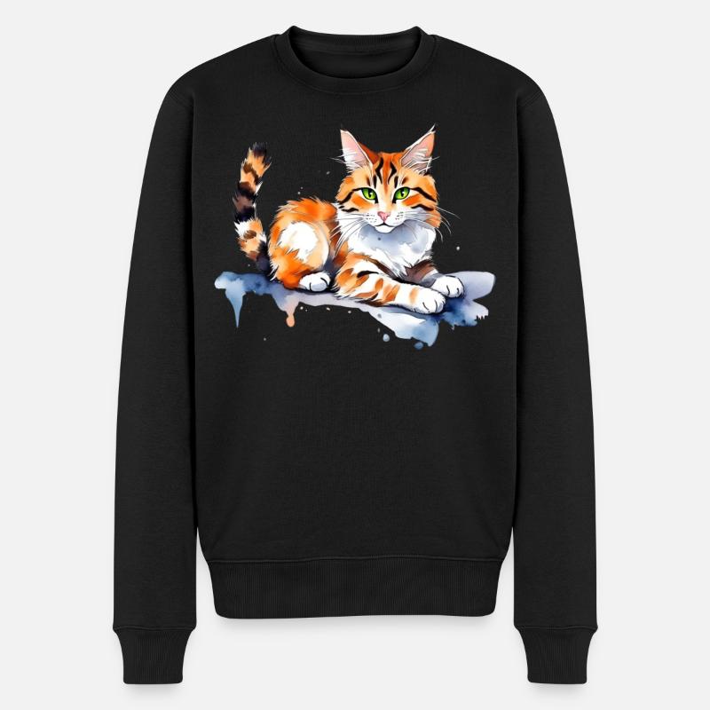 Katze im Schnee - Männer Premium Bio Pullover - Schwarz