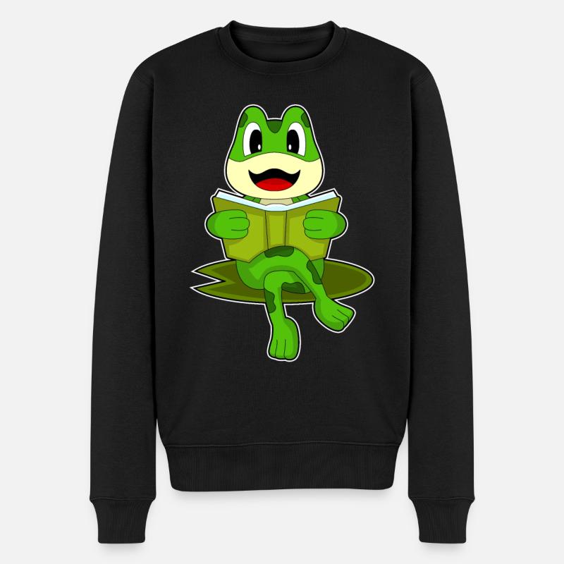 Frosch Nerd Buch - Männer Premium Bio Pullover - Schwarz