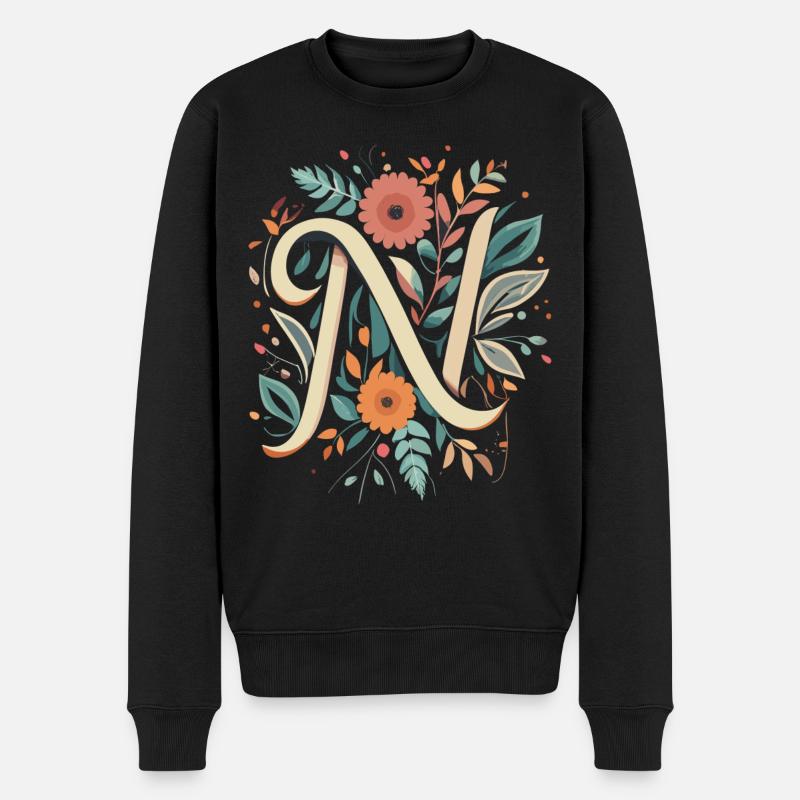 N Typographie floral - Männer Premium Bio Pullover - Schwarz