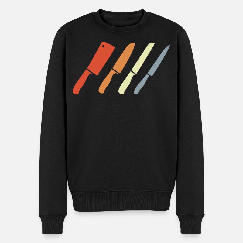 Retro Messer Set - Männer Premium Bio Pullover - Schwarz